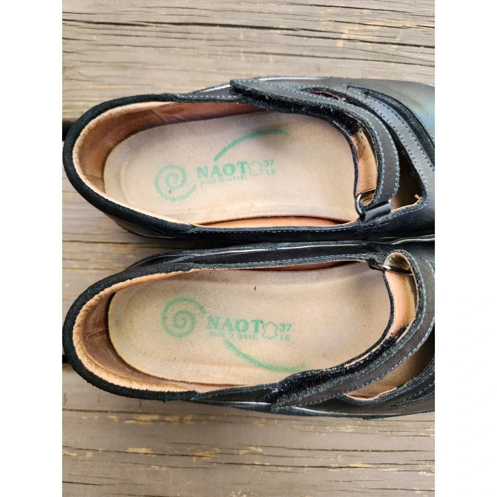 Naot Matai Mary Jane Black‎ Madres Leather Suede Swirl Shoes 37 US 6